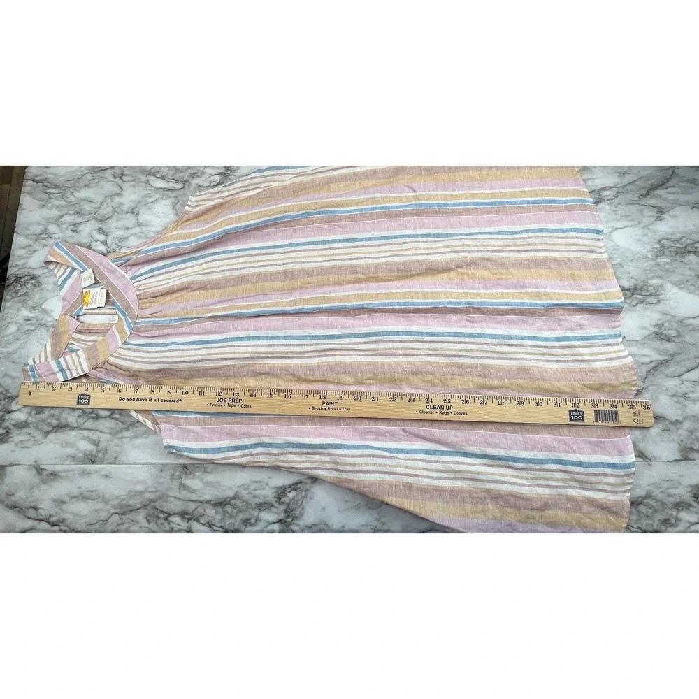 C&C California Multicolor Stripe Sleeveless 100% Linen Dress Size S Shift Beach - Picture 7 of 7